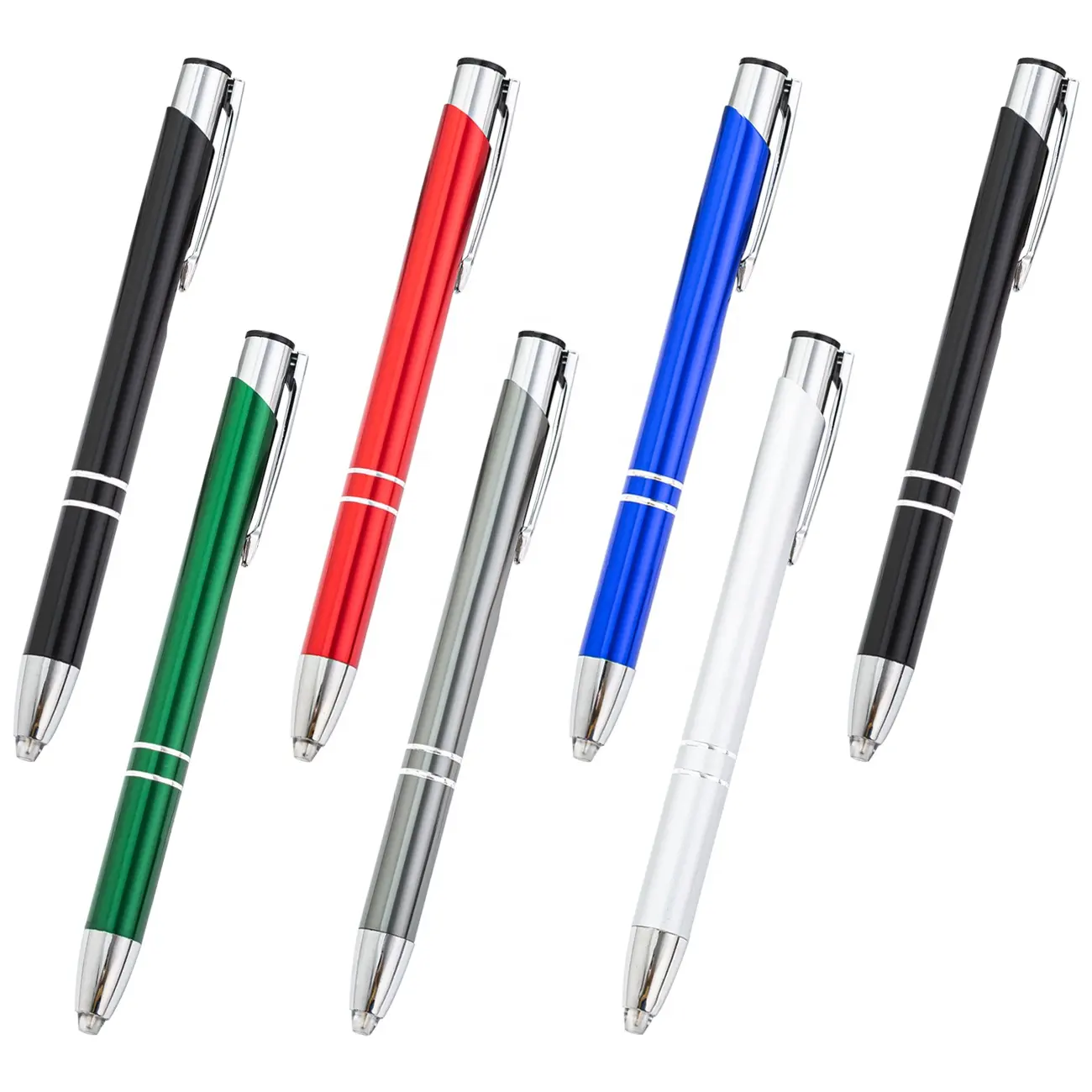 Penna a Sfera Metallica Su Diari Di Diversi Colori Fotografia Stock