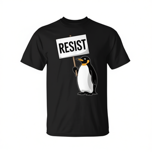 Camiseta Penguin Resist negra unisex para adultos, talla mediana, diseño con diseño de declaración política - Product Image 2
