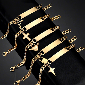 Bracciale in Acciaio Inox 304 Placcato Oro 18K PVD Impermeabile con Logo Personalizzato e Incisione Nome Ali Cuore - Product Image 1