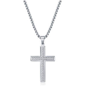 Collier avec pendentif en acier inoxydable 316L, plaqué or 14K 18K PVD, zircon, bijoux fins, collier croix doré tendance pour femmes et hommes - Product Image 3