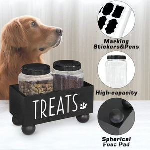 Wooden Treats Storage Box With Jars For Dog Snacks Desktop Organizer <b>Rectangle</b> Shape Solid Wood Design - Product Image 4