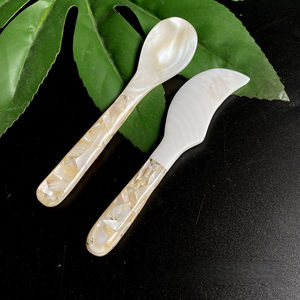 Antiguo carpintero casa flor mango cuchara de concha 16cm perla Concha postre vajilla tenedor cuchara conjunto minimalista ecológico - Product Image 4