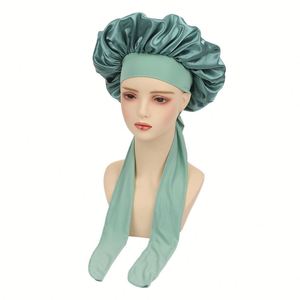 Gorro de Dormir de Seda Satinada de Doble Capa con Lazo Largo para Mujeres con Cabello Rizado, Gorro de Noche con Logotipo Personalizado al por Mayor - Product Image 3