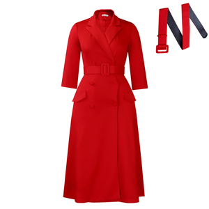 Abiti da Ufficio Eleganti Vintage Personalizzati Taglie Forti Primaverili Midi a Trapezio Eco-Friendly con Vita Impero Doppiopetto da Donna per Lavoro Formale - Product Image 2