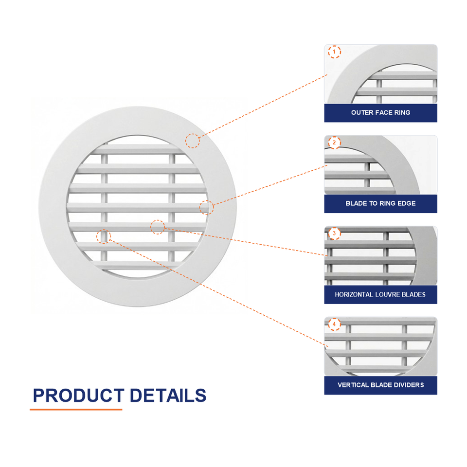 HVAC Round Aluminium Louver Grille Powder Coated Wall Mounted Air Vent ...