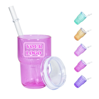 Vente en gros Nouvelle arrivée 3oz Sublimation Mini verre à liqueur gelée couleur 5 gobelet de couleurs mélangées avec couvercles en plastique et paille