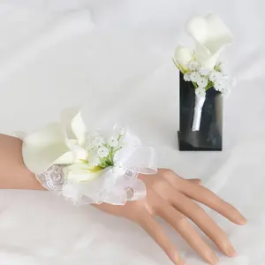 विवाह आपूर्तिकर्ता विवाह फूल दूल्हा और दुल्हन विवाह कोर्सेज पीई फोम फूल सफेद कैला लिली कलाई कोर्सेज थोक
