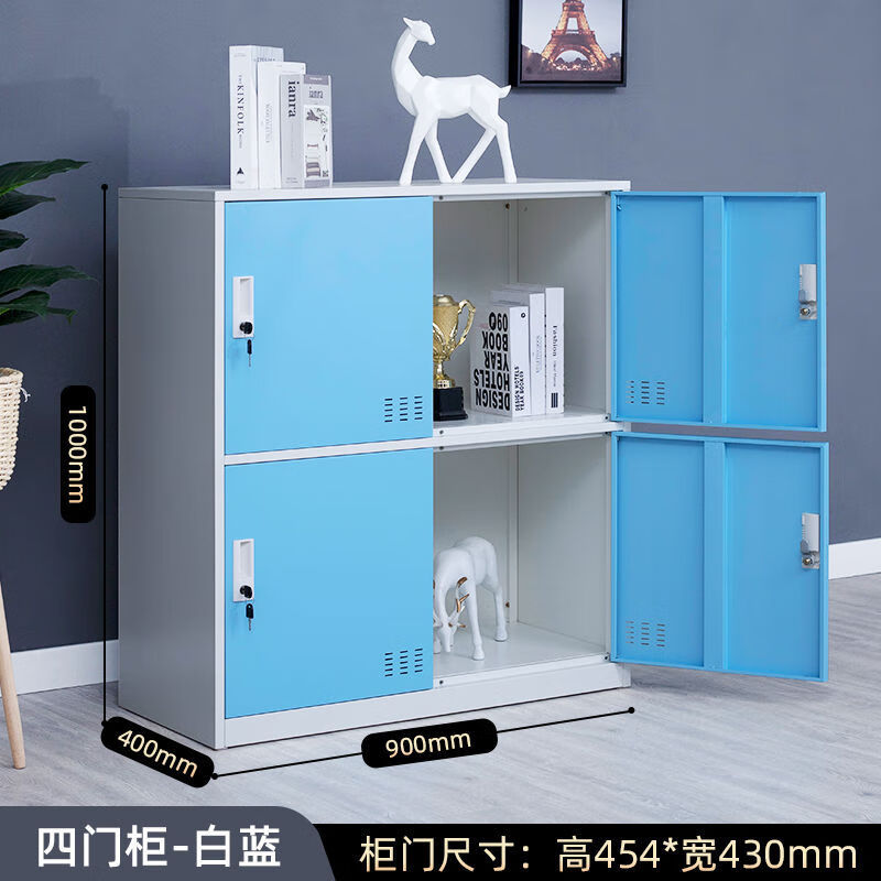 Four-door storage cabinet, white and blue