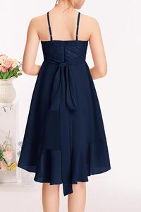Robe de demoiselle d'honneur <span class=keywords><strong>junior</strong></span> MITILLY pour filles, en dentelle, à volants, en mousseline, dos nu, coupe trapèze, asymétrique, fluide, sans manches, pour mariage et fête - Product Image 4