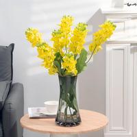 Fleurs artificielles à double tête jaunes, fausses fleurs de colza, herbe en plastique, feuilles artificielles décoratives