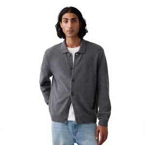 Cárdigan Gris de Punto para Hombre, Manga Larga, Color Sólido, Cierre de Botones, Estilo Otoñal - Product Image 1