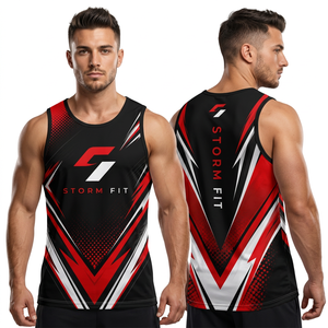Camiseta sin mangas Storm Fit para hombre, con estampado sublimado, 100% poliéster, de secado rápido, cuello redondo, para entrenamiento, gimnasio, ropa deportiva. - Product Image 1