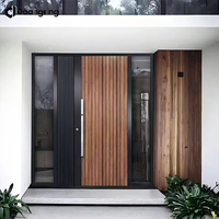 Porte d'entrée en aluminium à rupture de pont thermique avec verre trempé, style moderne pour maison de plage ou maison de bord de mer