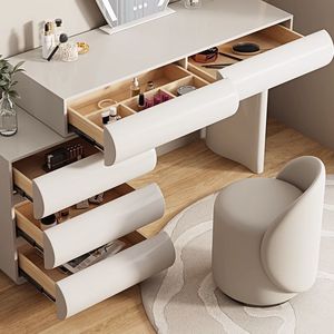 Coiffeuse <span class=keywords><strong>Scandinave</strong></span> Chic en Bois Massif, Style Crème, avec Éclairage Luxe, Coiffeuse Minimaliste pour Chambre Principale - Product Image 6