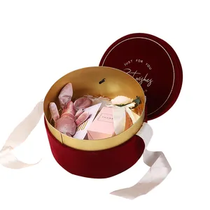 cioccolato regalo box set Suppliers-Velluto di lusso rotondo contenitore di regalo di nozze sapone di rosa regali di imballaggio del fiore con manico