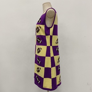 Nuovo prodotto in <span class=keywords><strong>maglia</strong></span> senza maniche abiti da donna <span class=keywords><strong>viola</strong></span> giallo Plaid Rugby paillettes su tutto il girocollo scavato sul retro <span class=keywords><strong>abito</strong></span> - Product Image 2