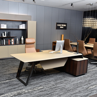 Table de direction en forme de L Design moderne en cuir commercial Mobilier de bureau de luxe pour PDG et patron Bureau de direction