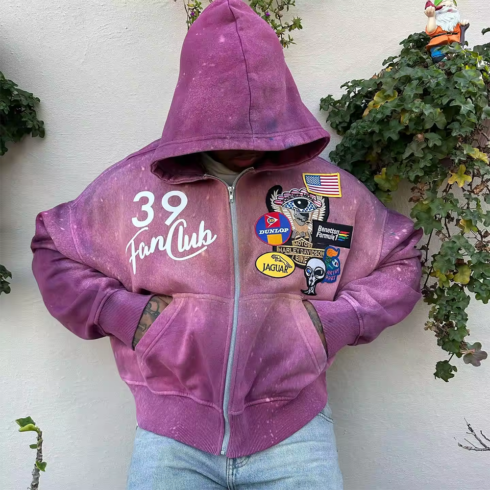 Sun Faded Zip up Hoodie Boxy Heavyweight 450Gsm Screen