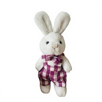 Porte-clés en peluche lapin mignon avec tenue à carreaux et nœud papillon, mini animal en peluche de 8,5 cm pour sacs et cadeaux - Vente en gros