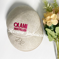 Kippa en Lin Broderie Flamme Judaica pour Bar Mitzvah Yarmulke, Kippot Juives avec Logo Personnalisé pour Cadeau