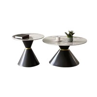 Ensemble de tables basses modernes de luxe blanc gris noir 2 pièces Pieds en métal Plateau en marbre Hauteur réglable Meubles de maison