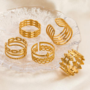 Anillos de moda con diseño de corona calada ajustables para mujer, joyería de fiesta, color dorado - Product Image 2