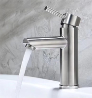Robinet de bassin d'eau froide monté sur pont en acier inoxydable Nickel brossé de style simple pour chambre à coucher cuisine salle de bain