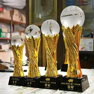 Factory Wholesale NEW Design laser engraved world cup trophy and medals glass ball resin trophy for World Cup