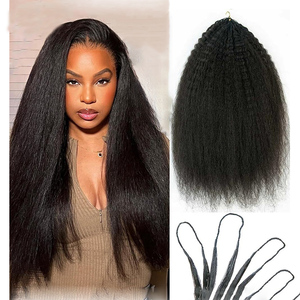 Extensions de cheveux humains <span class=keywords><strong>Remy</strong></span> Kinky Straight pour crochet, nouveau style plume, pré-bouclées, <span class=keywords><strong>sans</strong></span> nœuds, pour tressage Boho, en vrac, H6 Microlink - Product Image 1