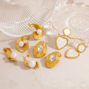 ต่างหูสแตนเลสสตีลรูปหัวใจทรงหยดน้ำสำหรับผู้หญิงเครื่องประดับแฟชั่น - Product Image 4