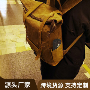 Vintage <strong>Crazy</strong> Horse Leather Pencil Case Handmade Lock Drawer Type Office Travel 3 Pens Storage Box - Product Image 3