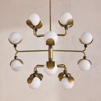 Lustre moderne en verre blanc et marbre brun, design contemporain, pour villa, salon, restaurant, finition laiton antique, taille moyenne