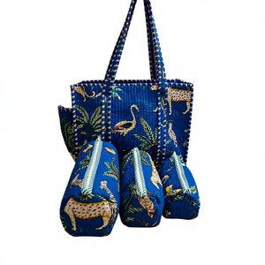 Sac à main matelassé en coton style vintage à imprimé floral, durable, doux au toucher, fermeture éclair, léger, facile à transporter, pochette utilitaire 3 pièces - Product Image 2