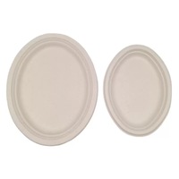Assiette jetable en pulpe de bagasse de 10/12 pouces, ovale, robuste et résistante à la chaleur, naturelle/blanche, pour déjeuner, salade, collation, fruits