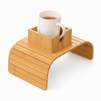 Plateau d'accoudoir de canapé en bois naturel avec porte-gobelet, organisateur de table d'appoint pour canapé, pour boissons, fruits, collations et cadeaux à la maison
