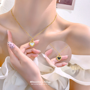 Hàn Quốc Thép Không Gỉ 18K Vàng Vỏ Ngọc Trai Trái Tim Bướm Mặt Dây Chuyền Vòng Cổ Phụ Nữ Opal Zircon Thư Vòng Cổ Cho Món Quà - Product Image 4