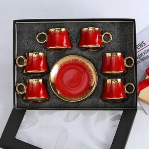 Juego de Café de Cerámica de 12 Piezas Estilo Árabe con Taza, Platillo y Bandeja, con Acabado Electrochapado, para Té, Orientado al Medio Oriente - Product Image 3