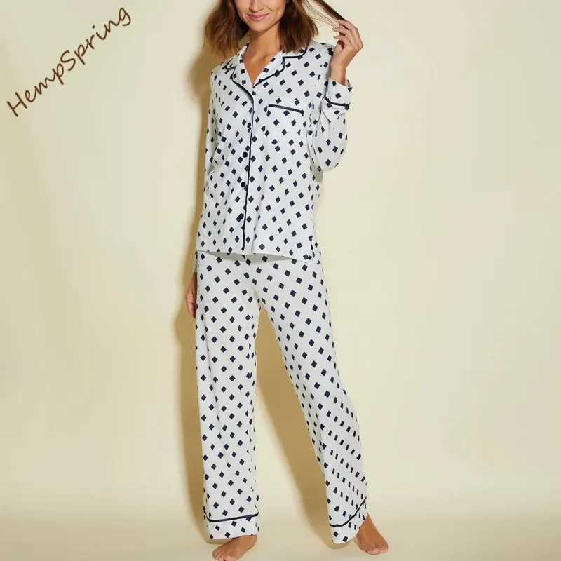 Bedrucktes Langarm-Top und Hosen pyjama Damen Nachtwäsche mit Pima Baumwolle und modalen Damen Pyjamas Lounge Wear Hersteller