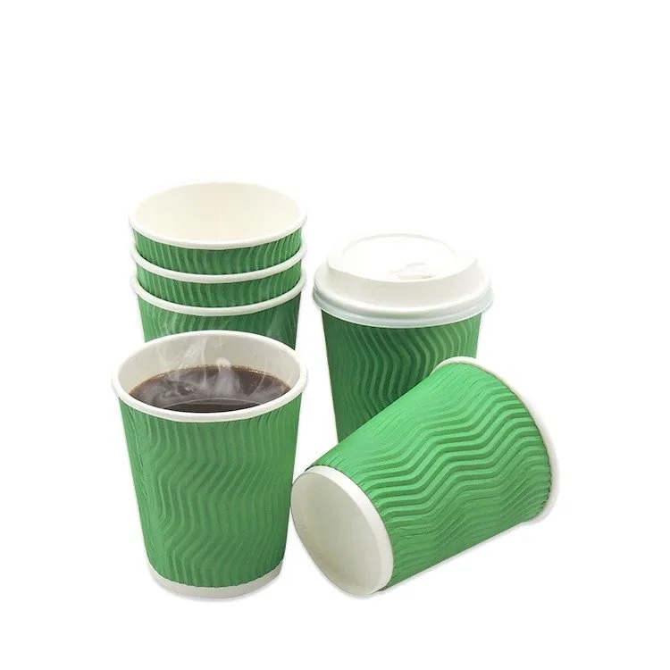 4oz Green Disposable Coffee Cups, Insulated Ripple Wall Paper Coffee Cups, Hot Paper Cups For Cold/Hot Drinks