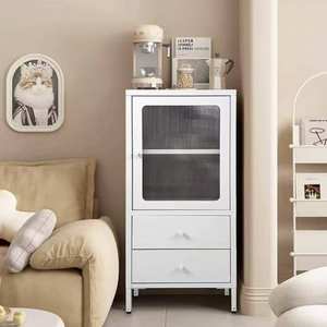 Cassettiera Moderna <span class=keywords><strong>in</strong></span> Acciaio/Metallo Bianco con Ante <span class=keywords><strong>in</strong></span> <span class=keywords><strong>Vetro</strong></span> Temperato, Grande Capacità, Credenza per Soggiorno (2 Cassetti) - Product Image 2