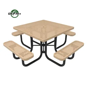 Tan Color Commercial Thermoplastic Coated Steel Square Picnic Tables For Schools