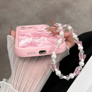 Elegante <span class=keywords><strong>Funda</strong></span> para Teléfono con Lente Escalonada y Diseño de Flor en Tinta Rosa, Compatible con <span class=keywords><strong>iPhone</strong></span> <span class=keywords><strong>11</strong></span> 12 13 14 15 16 17, con Exquisito <span class=keywords><strong>Colgante</strong></span> de Mariposa Rosa - Product Image 4