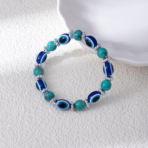 Reçine nazar hematit boncuklu bilezik el yapımı boncuklu elastik ayarlanabilir Vintage turkuaz moda hediye takı - Product Image 2