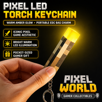 Lampu Gantungan Kunci LED Pixel Torch, Gantungan Kunci Bergaya Game Blocky, Liontin Torch Keren Bercahaya, Gantungan Kunci Unik untuk Tas dan Ransel