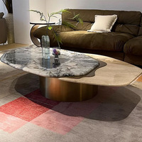 Table basse italienne moderne en acier inoxydable avec design en marbre de luxe pour le salon, la villa ou l'hôtel polygone meubles de maison