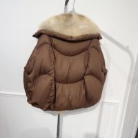 Veste d'hiver matelassée personnalisée pour femme, en duvet de canard blanc avec fourrure