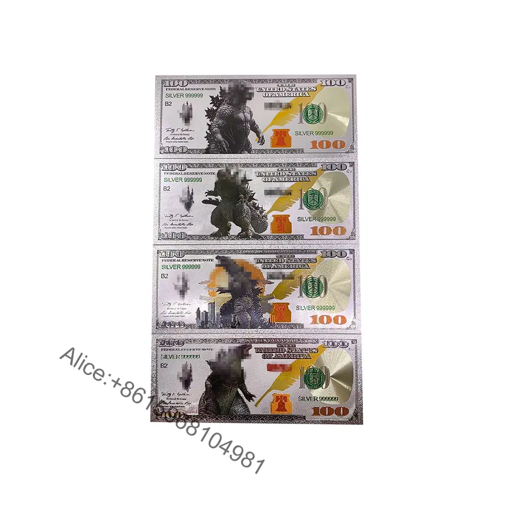 USA Movie Anime Cartoon 100 dollar Silver Banknote King Monsters Super Goddzillaed Cards Ticket For Children King Collection