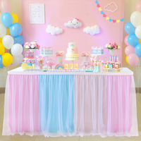 Décoration de jupe de table de mariage Nappe en gaze tutu avec lumières Accessoires de couverture de table pour la fête d'Halloween et les réunions de famille