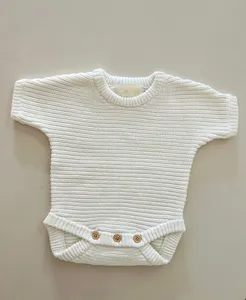 2024 Buttons Plain Custom Logo Unisex Summer Sleeveless Romper 100% Organic Cotton Knitted Baby Romper