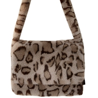 Nouveau sac fourre-tout en fausse fourrure de vison imprimé léopard, style urbain, sac à bandoulière en peluche grande capacité pour l'automne et l'hiver